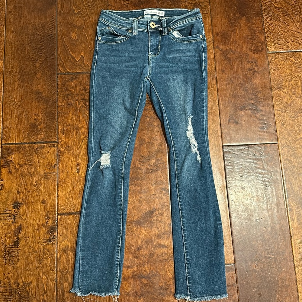 WannaBettaFit Girls Denim Distressed Fringe Jeans